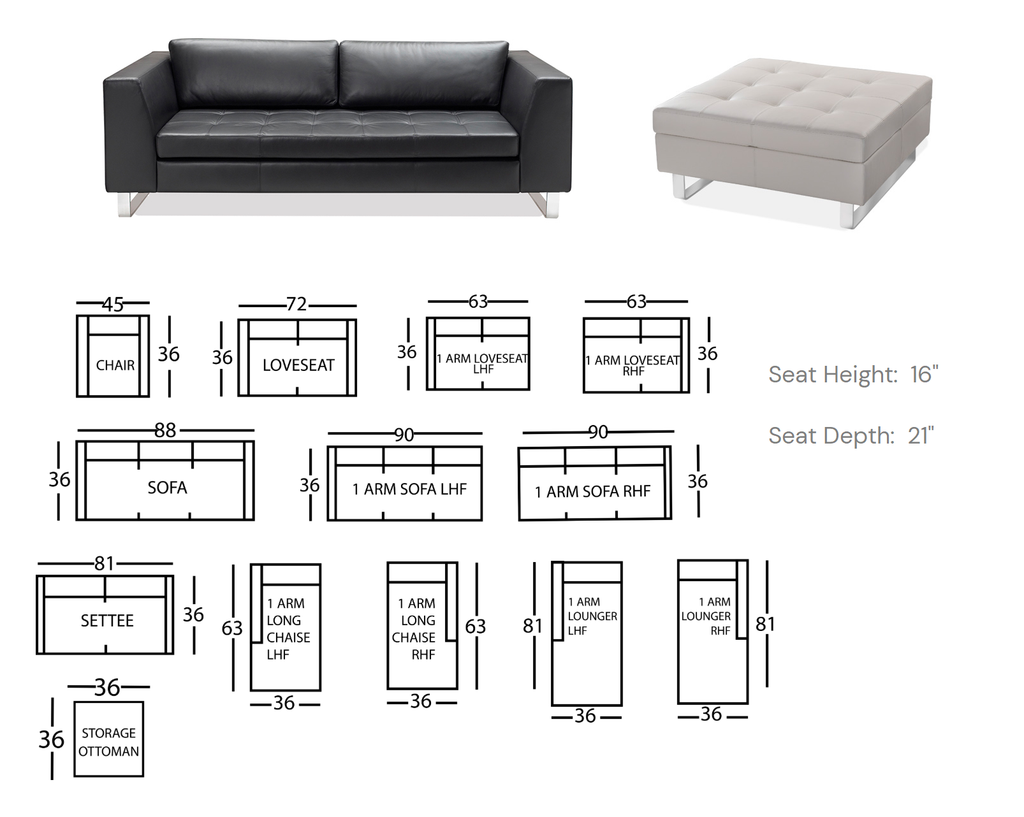 Angelo Sectional <br><small>Available in multiple configurations, fabrics and leathers</small>