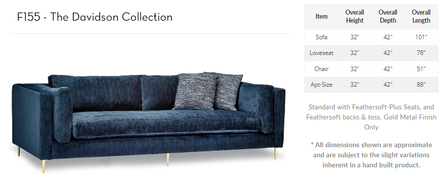Davidson Sofa with Gold Leg