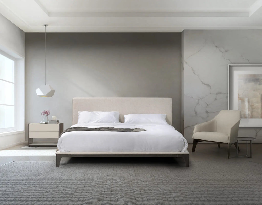 Valens Upholstered Queen Bed with Metal Frame <br><small>Available in alternate fabrics and finishes</small>