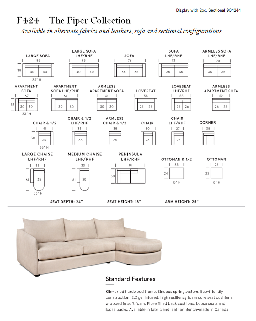 Piper 2pc. Sectional <br><small>Available in multiple configurations, fabrics and leathers</small>