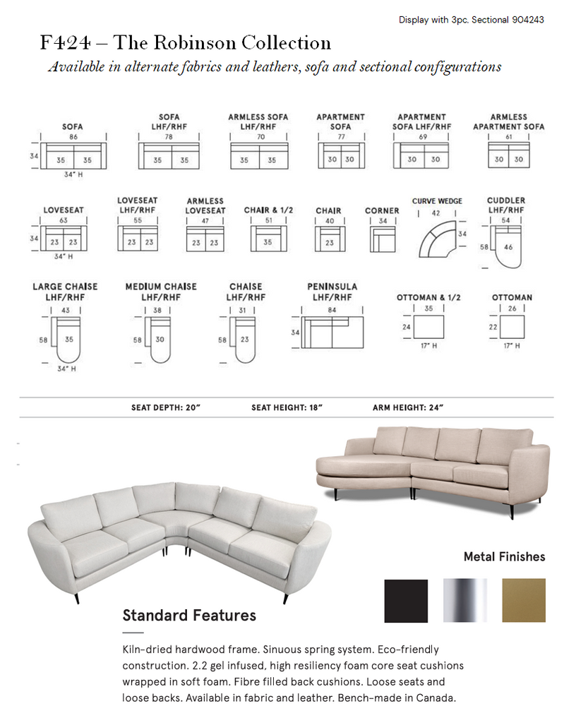 Robinson 3pc. Sectional <br><small>Available in multiple configurations, fabrics and leathers</small>
