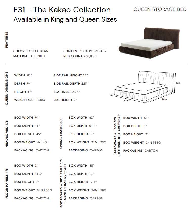 Kakao Queen Lift-up Storage Bed