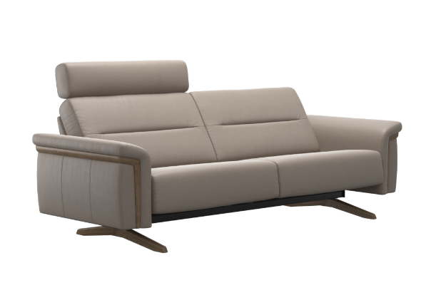 Stella Wood 2.5 Seat Leather Sofa With Headrest - Wood Arm