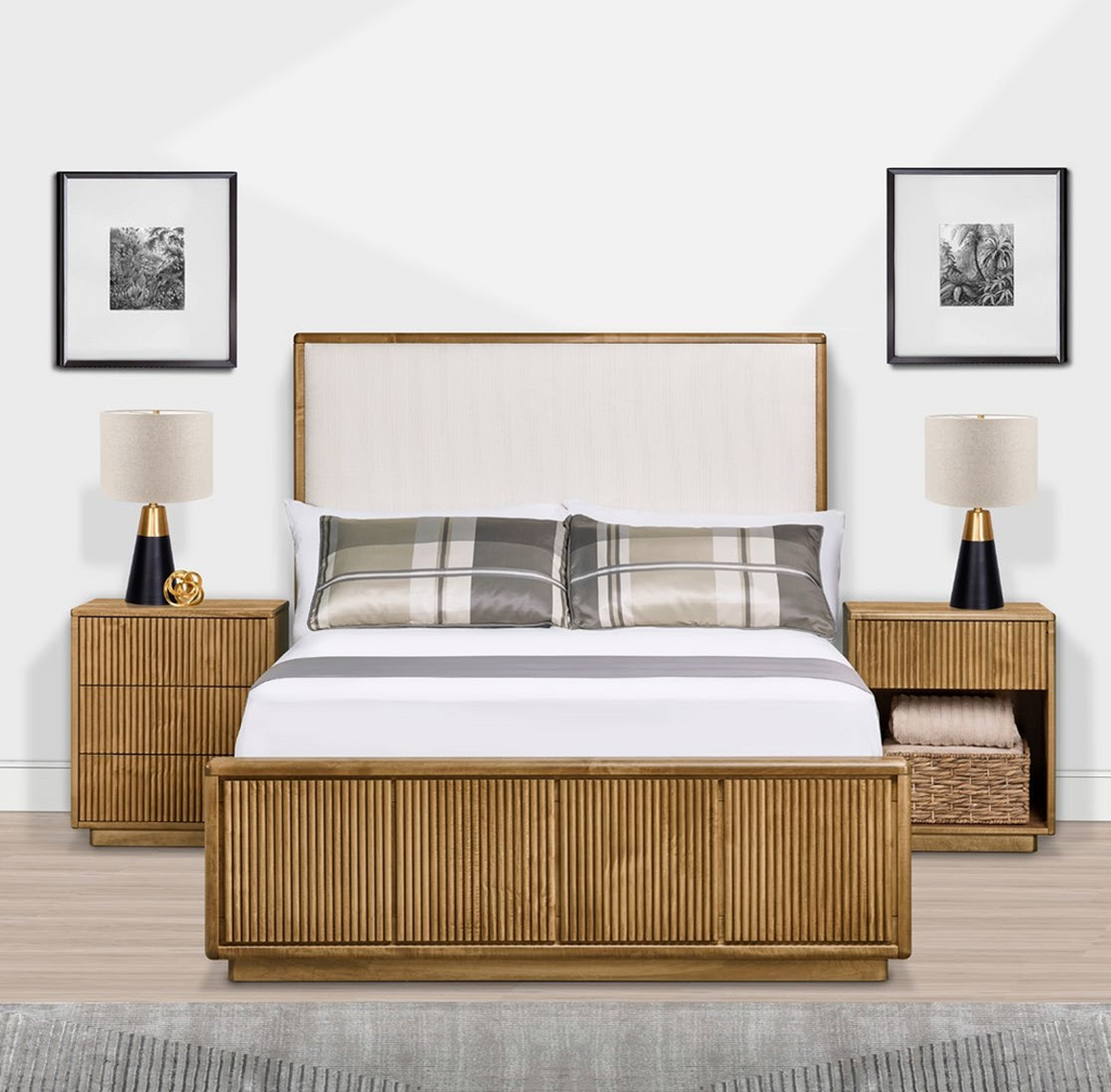 Suma Uph Queen Bed with Wood Base<br><small>Available in alternate sizes, fabrics, leathers and finishes</small>