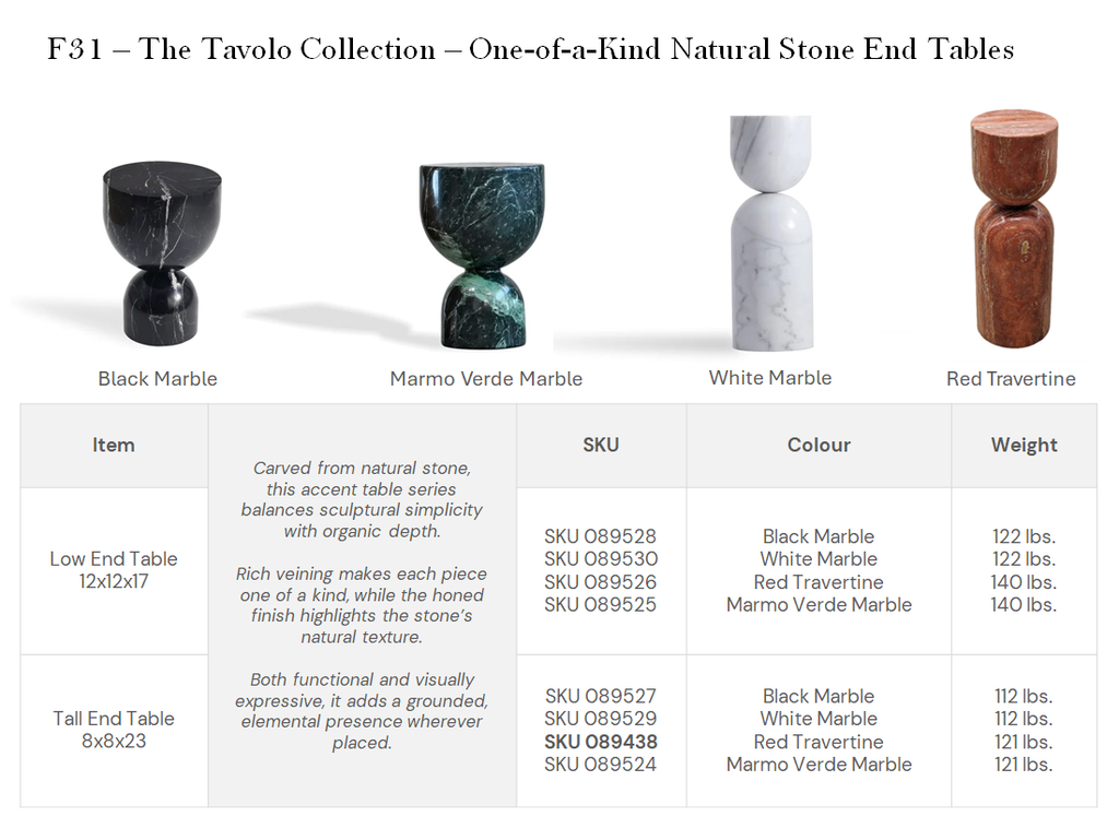 Tavolo Tall End Table - Red Travertine